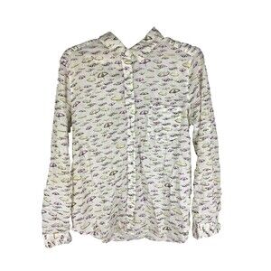 Ann Taylor Women's Multicolor Umbrella Print Long Sleeve Button Shirt Size L